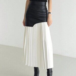 Black And White Casual Women's Faux Leather Patch Bodycon Skirt